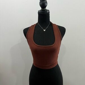 Brown ribbed halter top